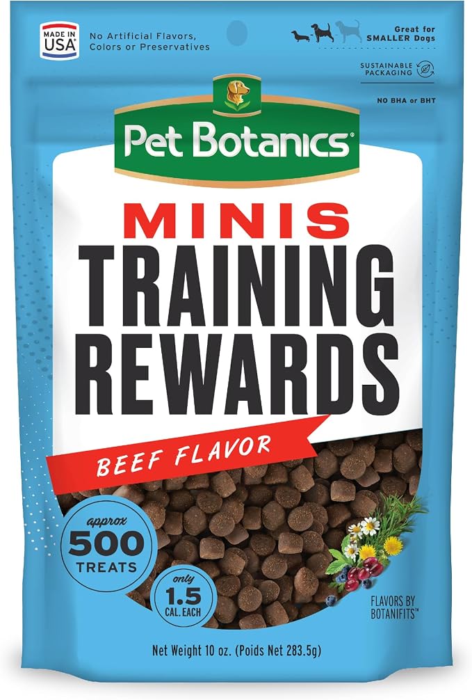 Pet Botanics 10 oz. Pouch Training Reward Mini Soft & Chewy, Beef Flavor, with 500 Treats Per Bag, The Choice of Top Trainers | High-Value Reward for Positive Reinforcement, Only 1.5 Calories Per Treat, 500 Treats Per Bag