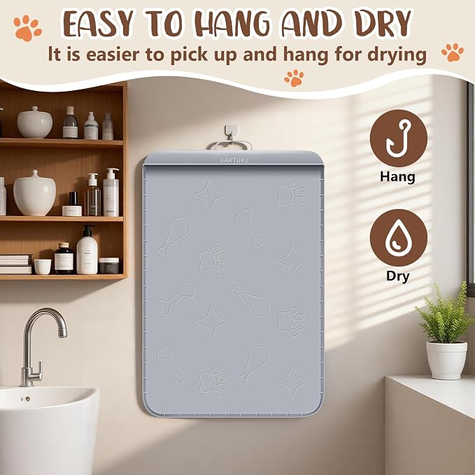 Cat Litter Mat for Litter Box 42" x 28", Large Silicone Mat, Light Grey | Waterproof Litter Trapping Mat with Residue Collection Pocket, Raised Edge, Non-Slip Pet Placemat for Floors