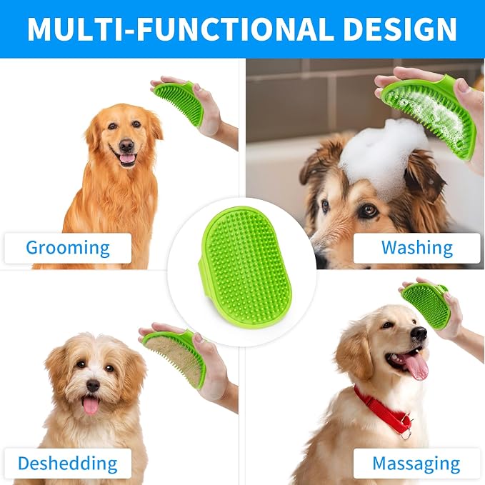 Dog Grooming Brush，Pet Shampoo Massage Bath Brush Comb with Adjustable Loop Handle for Grooming Short and Long Hair Cats and Dogs, 2pcs(Tapered brush head, Blue+Red)
