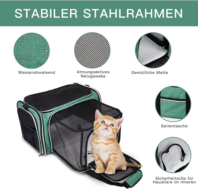 BAGLHER Cat Carrier Bag,Airline Approved Pet Carrier Soft Side Pet Travel 5 Sides Open Doors 3 Sides Expandable Foldable Dog Carrier with Fleece Pad
