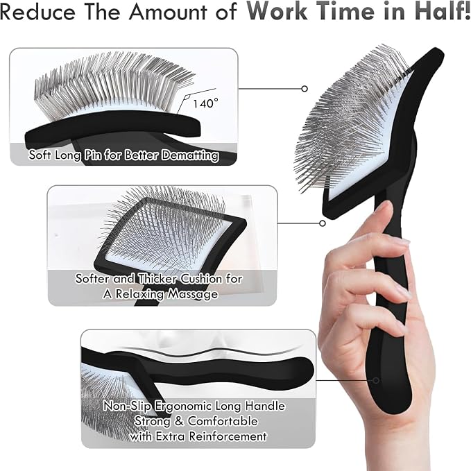Wooden Slicker Brush Set for Goldendoodles Poodles Long Hair | Dog Brush Set for Bernedoodles, Aussies & Shelties. Perfect for Daily Detangling of Long Thick Hair to Prevent Matting.