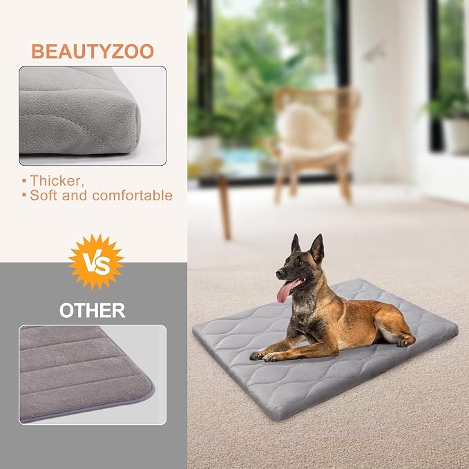 BEAUTYZOO Dog Crate Pad Washable Ultra Soft Pet Kennel Mat XLarge, 48" Gray | Ultra Soft Crate Pad,Anti-Slip Bottom,Waterproof Lining Protects Floors & Furniture,Comfortable Cozy Mats for Cage Car Travel