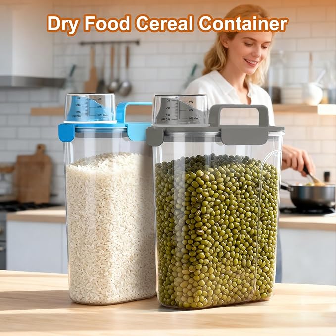 Uppetly Dog Cat Food Storage Container, 5-7Lbs Pet Food Containers, Airtight Cat Food Container with Portable Handle & Measuring Cup, Small Animal Dry Food Dispenser for Dogs, Cats and Birds Grey