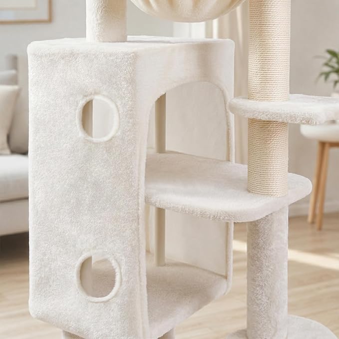HUITREE 45in Cat Tree Tower with Big Condo for Indoor Cats,Cat Tower with Scratching Post,Scratching Board and Cat Toys,Multi-Level,Small Space,Transformer Cat Tree (338B)