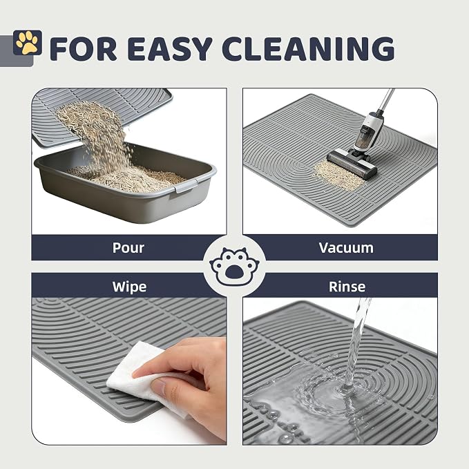 Cat Litter Mat 40"x28" - Soft Silicone & Leak-Proof Large Litter Mat, Non-Slip Cat Litter Trapping Mat for Multiple Cats, Easy to Clean & Durable for All Types (Gray)