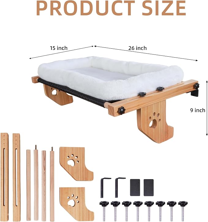 ESPETS Large Cat Window Perch, Kitten Window Hammock for Napping(White) | ESPETS Cat Window Perch with Solid Wood, Sturdy Warm Kittens Hammock, Pet Window Seats, Sleeping & Overlooking & Napping