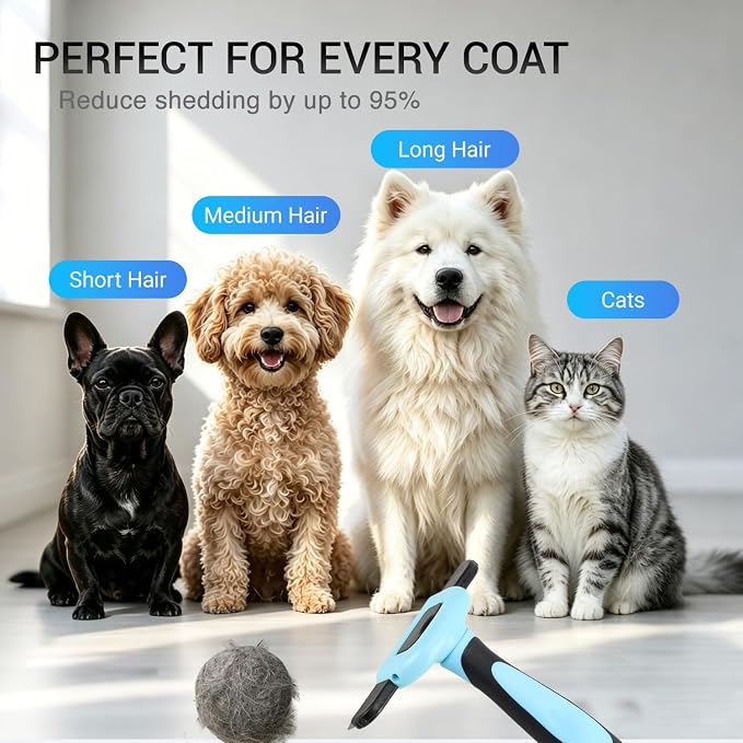 Pet Grooming Brush, Stainless Steel Deshedding Tool for Dogs & Cats, Reduces Shedding Up to 95% for Short Medium Long Hair Dogs and Cats