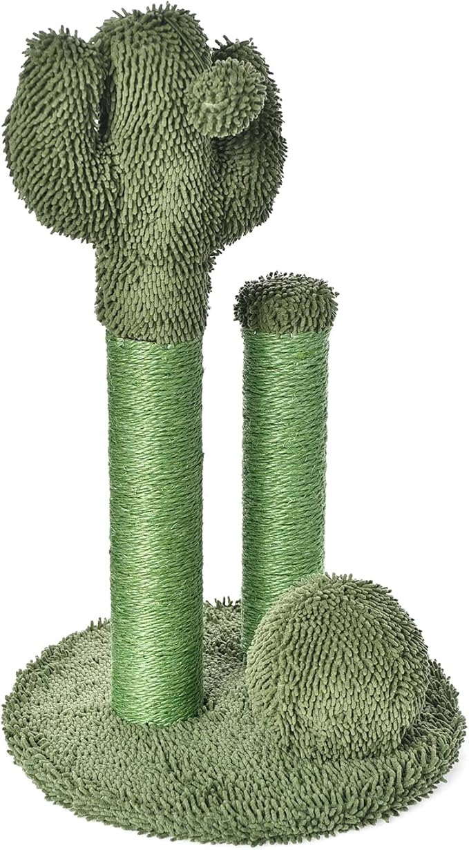 Amazon Basics Cat Scratching Post, Indoor Cactus Triple Posts for Cats & Kittens with Dangling Ball, Large, 27"H, Green