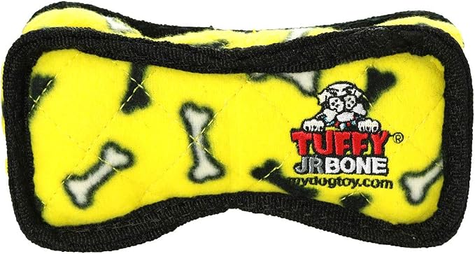 TUFFY - World's Tuffest Soft Dog Toy - Junior Bone -Squeakers -Multiple Layers. Made Durable, Strong & Tough.Interactive Play(Tug, Toss & Fetch). Machine Washable & Floats (Yelllow Bone, Bone2 2 Pack)