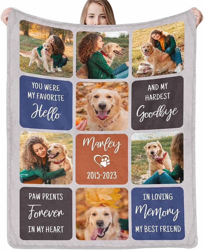 Artsadd Pet Memorial Gifts for Dogs Cats-Personalized Dog Memorial Blanket with Photos and Name-in Loving Memory Gifts for Loved Ones Lost-Custom Remembrance Gifts Blankets for Pets Lover