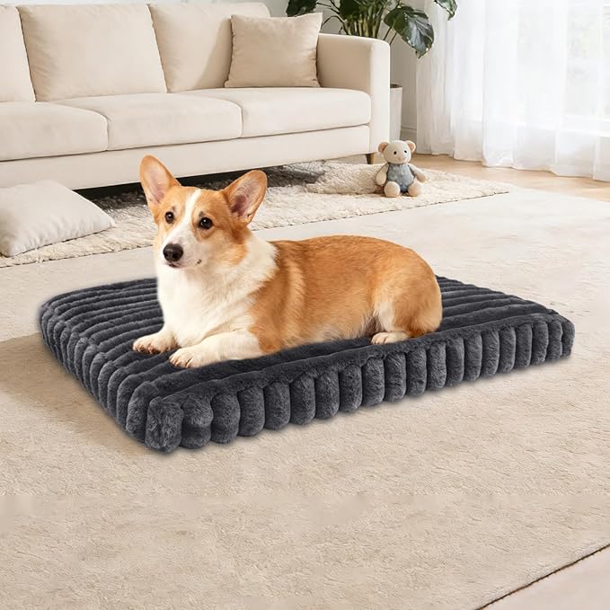 Dog Crate Bed Warm Grey 28.7"x20.8" | Flat Dog Crate Bed Waterproof for Large Meduim Dogs Pet Beds with Plush Removable Washable Cover Anti Slip Bottom for Indoor