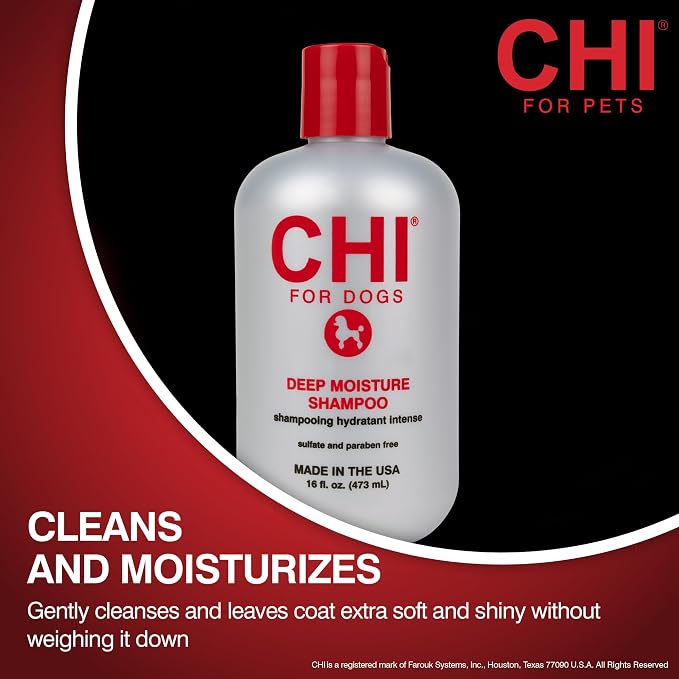 CHI for Dogs Deep Moisture Shampoo pH Balanced Hydrating Dog Shampoo Dry Skin Ionic Technology Soft Shiny Coat 16 FL OZ Made USA