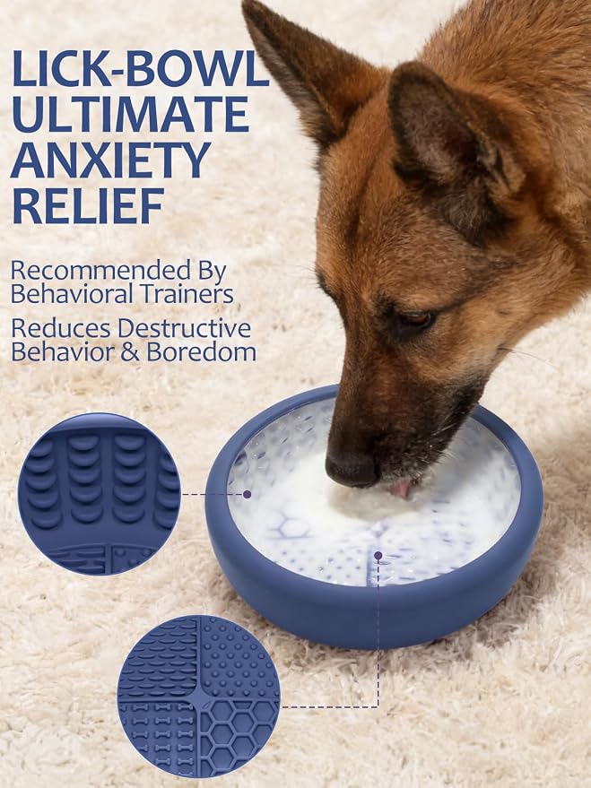 Dog Lick Bowl with Brush and Scraper, Anxiety Relief Lick Mat for Dogs, Non-Slip Freeze Licking Bowl Enrichment Puzzle Feeder for Distraction, BPA Free Silicone, Dishwasher Safe