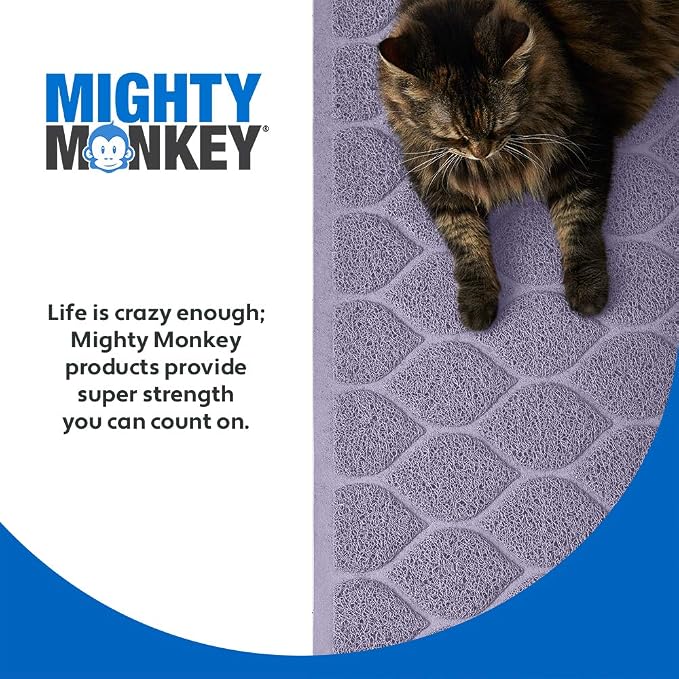 MIGHTY MONKEY Waterproof BPA Free Cat Litter Box Trapping Mat, Easy Clean Floors, Textured Backing, Soft on Sensitive Kitty Paws, Cats Accessories, Less Waste, Stays in Place, 24x17, Purple
