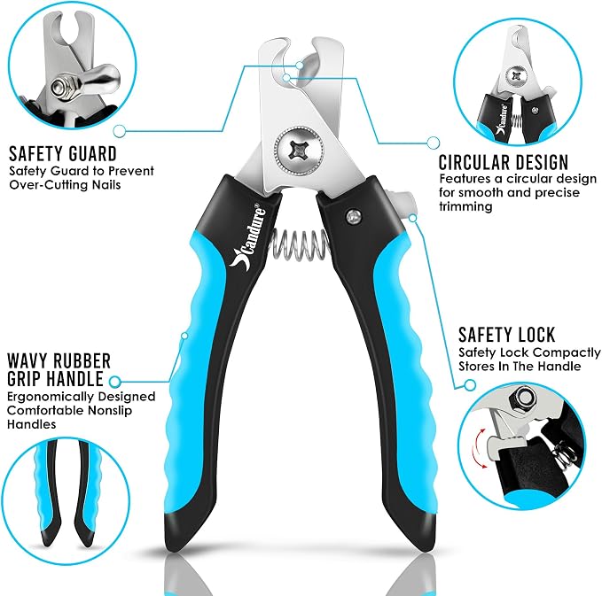 Candure Dog Nail Clippers and Trimmer with Safety Guard to Avoid Over-Cutting Toe Nails, Professional Grooming Pet Nail Clipper with Nail File for Small, Medium & Large Breeds | Pet Dog and Cat Nail Clipper