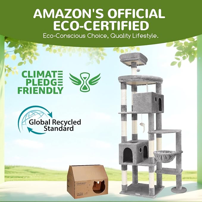 Globlazer Giant Cat Tree for Indoor Large Cats, 83in, F83, Light Grey | XXL Cat Tower with 9 Scratching Posts for 20lb+ Heavy Duty Large Adult Cats