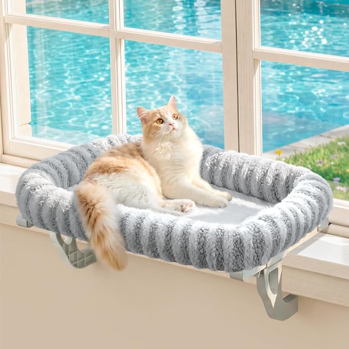 Zakkart Mellow All-Around Cat Hammock for Windowsill, Dual-Mount (Gray, L) | Hook-On or Screw-On Installation, Machine Washable Bed, Heavy Duty ABS & Metal Frame, Support up to 40 lbs.