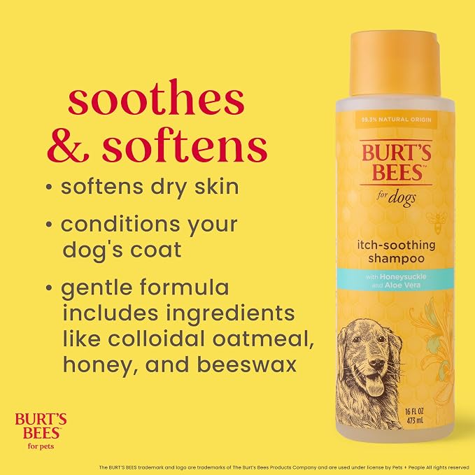 Burts Bees for Pets Itch Soothing Dog Shampoo, Honeysuckle, 16 Fl Oz, 6-Pk | Honeysuckle and aloe, pH-balanced formula, 95%+ natural origin, no sulfates or fragrances