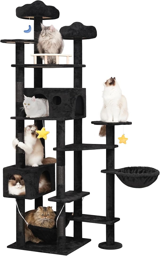 Meecal Black Cat Tree,79in Tall Tower for Multiple Indoor Cats Large Adult | Giant Cat Tree, Multi-Level Heavy Duty Cat Tower with Scratching Post, 2 Cat Condos, Hammocks, Perches, Hanging Toys
