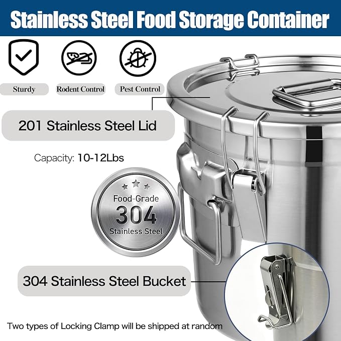 12Lbs 304 Stainless Steel Dog Food Storage Containers with Airtight Lid | Large Airtight Pet Food Storage Container Food Bin for Dogs, Cats & Birds Seed, Keep Fresh