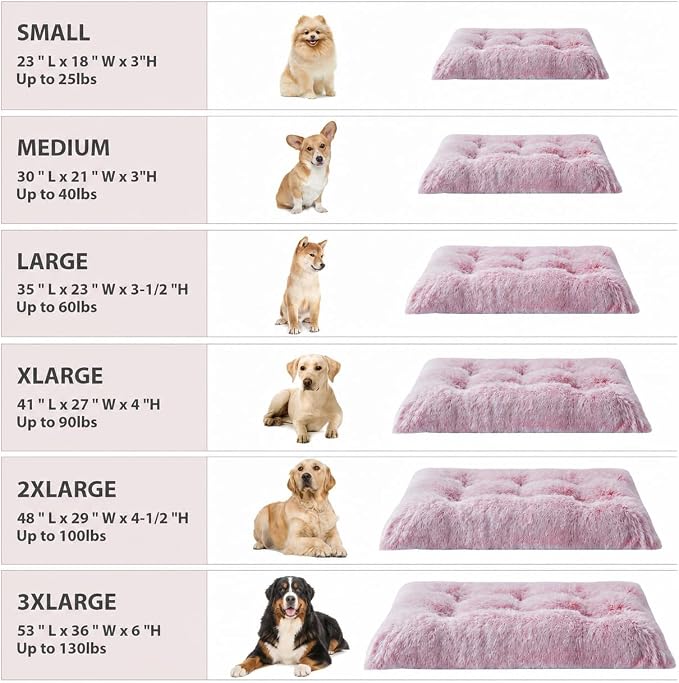 BFPETHOME Dog Bed for Large Dogs, Plush Kennel Pad for Sleeping &Ease Anxiety, Washable Mats with Anti-Slip Bottom - 53 x 36 inch Pink