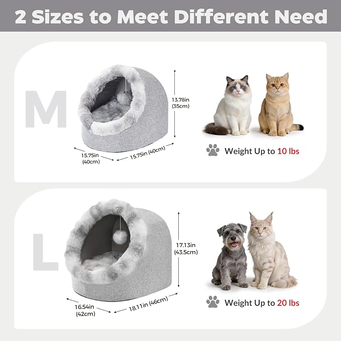 Avont Cat Bed Cave for Indoor Cats, Semi-Enclosed Cat House with Anti-Slip Bottom & Removable Washable Cushion, Warm Plush Cat Tent for Kittens & Puppy -M