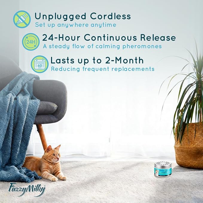 NightCalm Cat Calming Diffuser for Sleep Support | Cordless Cat Pheromone Diffuser Gel, Natural Formula for Cat Anxiety Relief,Scratching,Urine Marking, 60 Day Long Lasting