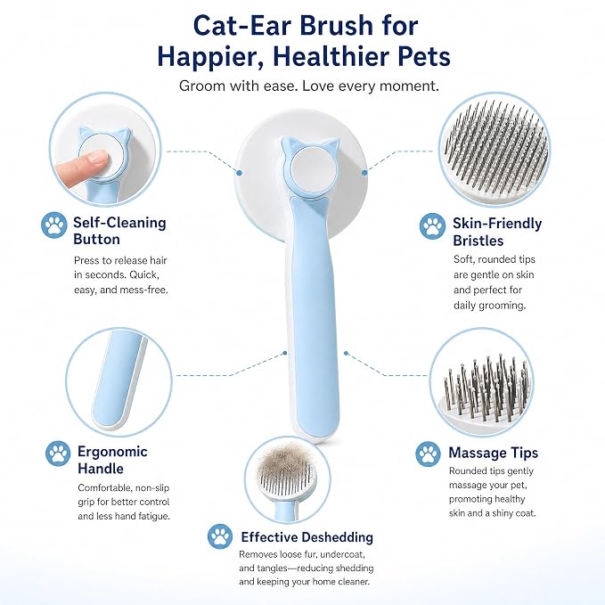 Self-Cleaning Slicker Brush, Dog Cat Bunny Pet Grooming Shedding Brush, Easy to Remove Loose Undercoat, Pet Massaging Tool Suitable for Pets with Long or Short Hair (Blue)