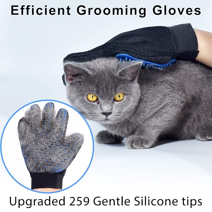 Cat Grooming Glove Brush, Pet Hair Remover Tool, 1 Pair Reusable Dog Hair Fur Remover for Carpet, Furniture, Couch, Clothes, Eco-Friendly and High efficiency (Blue) | Reusable Dog Hair Fur Remover for Carpet, Furniture, Couch, Clothes, Eco-Friendly and...