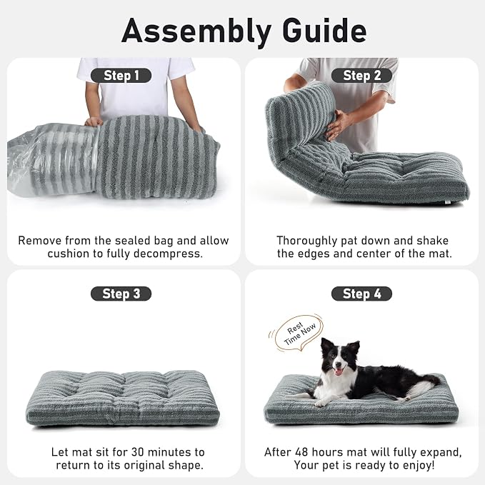 FURTIME Washable Small Dog Bed, Deluxe Dog Crate Beds | Comfy Fluffy Kennel Pad Anti-Slip Pet Sleeping Mat for Puppy/Cat, Machine Washable Dogs Pillow, 23"x18"x3", Gray