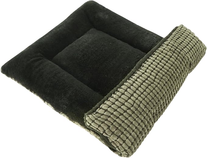 Reversible Dog Bed Mat with Plush and Corn Velvet,Soft Warm Pet Cushion, Dual Purpose Washable Sleeping Mattress Bed for Small Medium Large Dog and Cat XB004 (24"x18", Dark Green)
