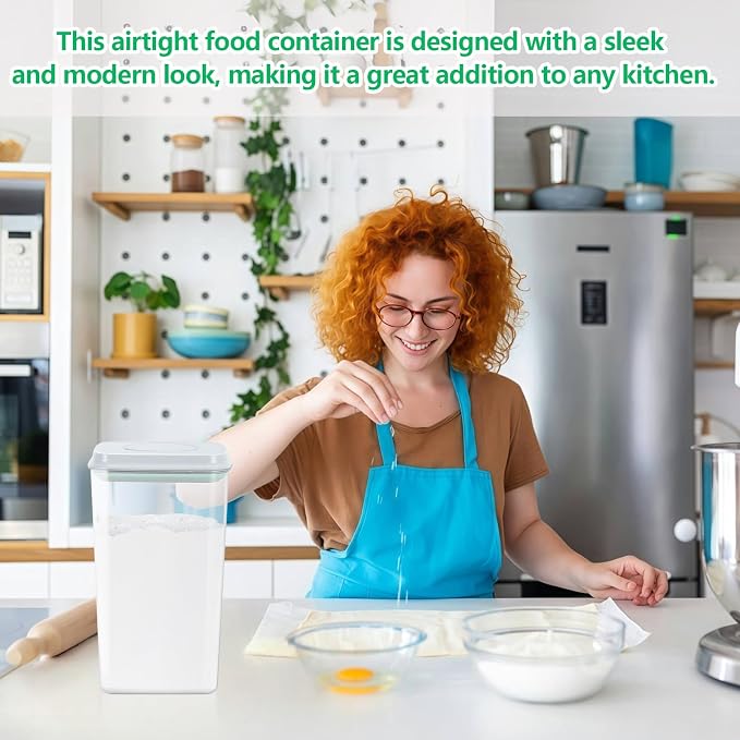4.2 Qt Airtight Flour Rice Storage Container with Pop-up Lid Sugar Holder | Crystal-Clear BPA Free Plastic Spaghetti Containers, Tall and Slim Food Storage Bin for Kitchen Pantry Organization