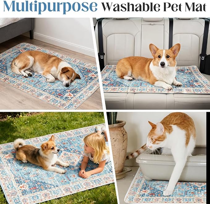 Washable Pee Pads for Dogs, 2 Pack Reusable Puppy Training Pads 72"x72" Super Absorbent Waterproof Dog Training Pads, Non-Slip Potty Pads, Whelping Pads Litter Mat Blue/Mix
