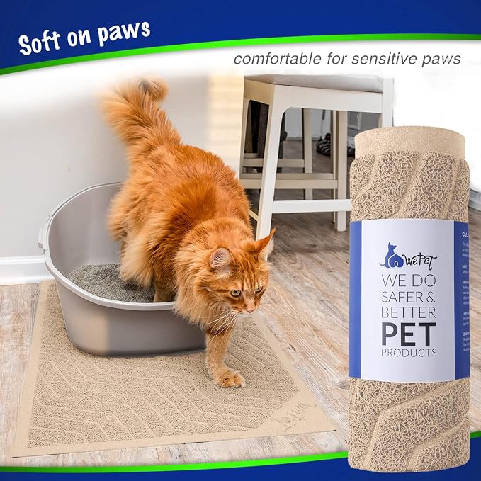 Cat Litter Box Mat(No. 02-2), Kitty Premium PVC Pad, Durable Trapping Rug, Phthalate Free, Urine-Resistant, Scatter Control, L 35 x 23, Beige