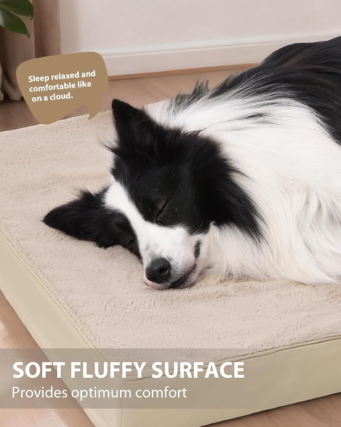 KSIIA Orthopedic Dog Bed for Large Dogs with Waterproof Lining, Khaki,35x22 | Deluxe Soft Plush Dog Crate Bed, Washable Pet Mat with Removable Cover & Egg Crate Foam for Large Dogs Sleeping & Relaxing