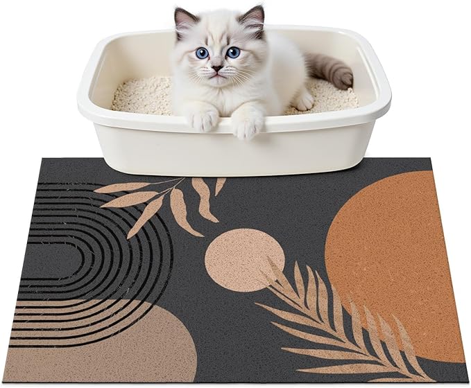 Cat Litter Mat Litter Trapping Mat, 24"x15" Waterproof Urine Proof Litter Box Mat Catcher Mat Non-Slip Washable for Kitty Kitten, Black