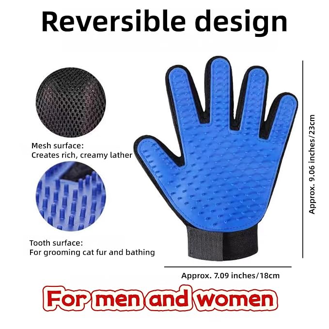 Pet Grooming Glove - Gentle Deshedding Brush Glove for Dogs & Cats, 2 Pack (Blue & Black), Efficient Pet Hair Remover Mitt, Soft Silicone Tips for Massage & Bathing