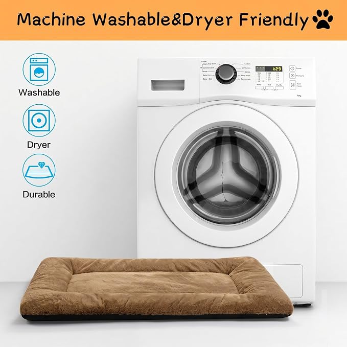 Dog Crate Pad Washable Dog Bed for Crate Large Cozy Mat 48-Inch Camel | Ultra Soft Kennel Pad,Anti-Slip Bottom,Fits for Most Metal Crates,Comfortable Sleeping Pet Mat