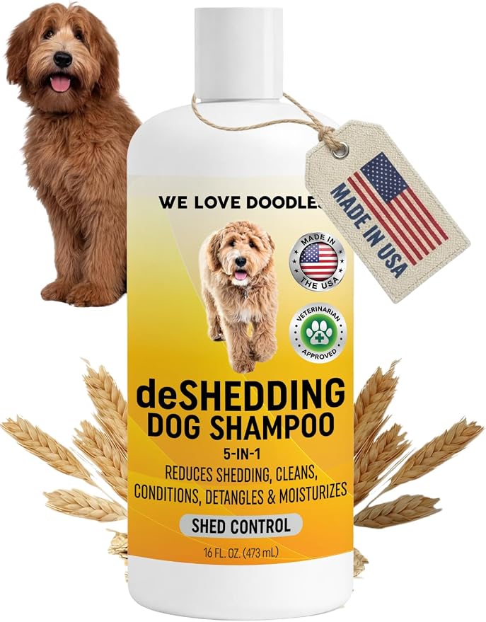 Deshedding Dog Shampoo & Conditioner, Anti Shed Puppy Wash, USA Made, 16OZ | Reduces Loose Hair & Fur, For Sensitive Skin, Natural, Best Shedding Shampoo for Dogs Like Golden Retriever, Husky, Shepherds