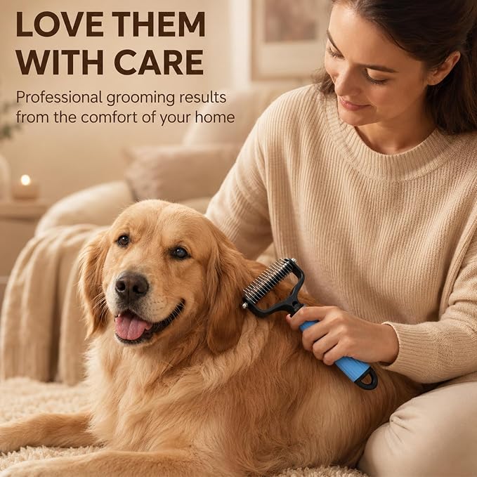 Pet Grooming Brush, Double-Sided Deshedding Dematting Tool for Dogs & Cats, Detangling Tool For Matted Fur, Ideal For Medium Or Long Haired Breeds (Pink)