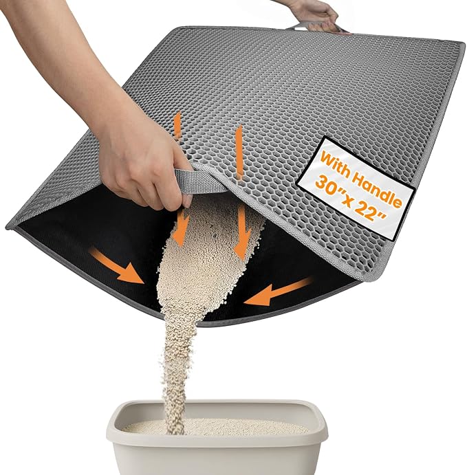 Cat Litter Mat, Upgrade Super Waterproof Back Layer Litter Box Mat, Non Slip, Durable, Soft on Paws Kitty Trapping Matt (30"x22", Gray)
