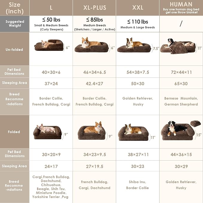 EHEYCIGA Foldable Human Dog Bed, 72"x44"x11" Orthopedic Memory Foam Human Sized Dog Bed, Waterproof Pet Bed for People, Faux Fur Pet Couch for Adult with Non-Slip Bottom, Brown