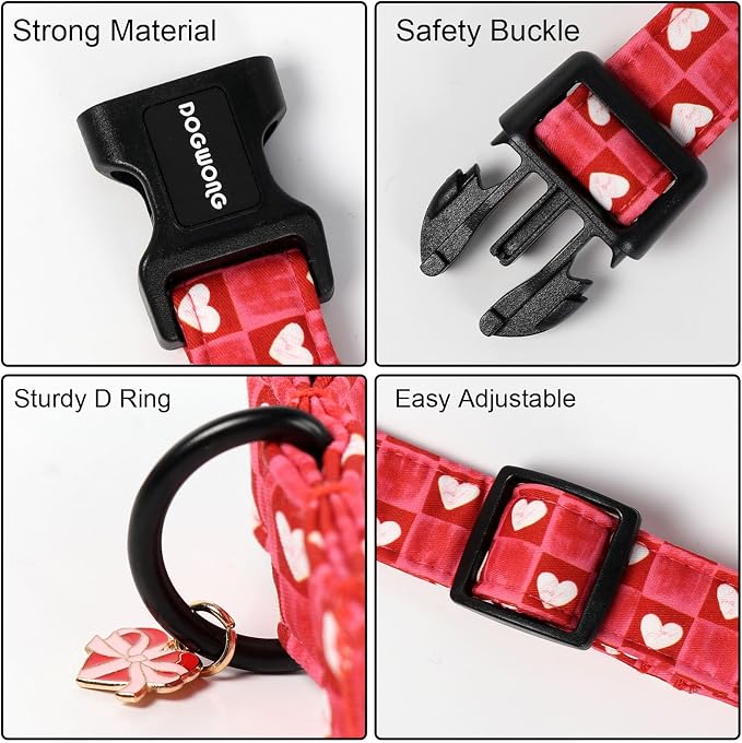 DOGWONG Valentine's Day Dog Collar-Cute Blue Heart Dog Collars, Adjustable Valentine Heart Pet Collars Puppy Collar with Quick Release Buckle for Girl&Boy Dogs,M