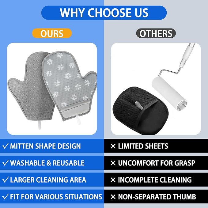 Pet Hair Removal Glove for Dogs & Cats, Washable Reusable Electrostatic Magic Brush Pet Hair Remover Glove, Upgraded Fur Removal Tool Grooming for Carpet Couch Sofa Clothing Car Seat, M