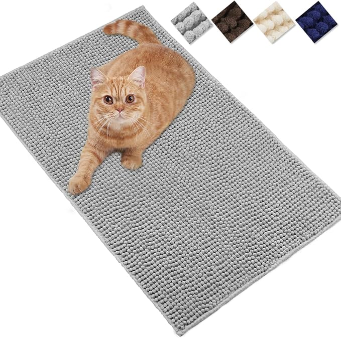 VIVAGLORY Cat Litter Mat Softgrip Litter Trapping Mat, 31"× 20", Grey | Litterbox Rug Box Catcher for Indoor & Floor, Easy Clean Washable Less-Mess Waterproof for Cat