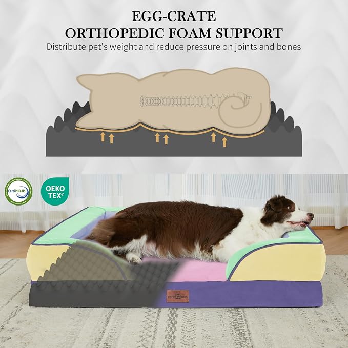 Comfort Expression Orthopedic Dog Bed for Extra Large Dogs with Bolster | Waterproof Dog Couch Bed with Washable Cover & Non-Slip Bottom, Supportive Egg Crate Foam XL Pet Bed, 45x35 Inch