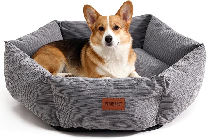 Medium Dog Bed, 30 Inch Washable Corduroy Dog Bed with Removable Cover & Anti-Slip Bottom, Durable Comfort for Medium to Large Dogs up to 45 lbs (Gray)