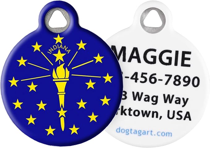 Personalized United States Flags Pet ID Tags for Dogs and Cats, Indiana Flag, Small