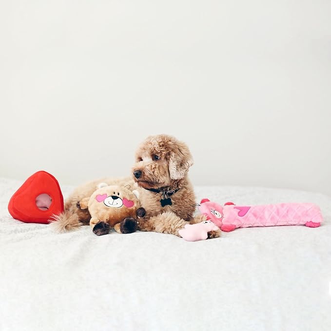ZippyPaws Jigglerz - Dog Squeaky Toys to Keep Them Busy, Funny Animal Plush for Small, Medium, & Large Dogs, Cute Stuffed Puppy Toy, Pet Product, Gift for All Breeds, Interactive Squeaker - Pink Bear