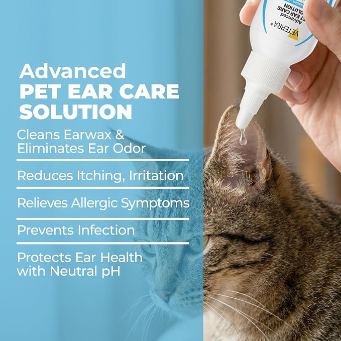 Dog and Cat Ear Cleaning Solution for Dogs & Cats – Vet Recommended Ear Cleaner, Helps Remove Wax & Odor, Supports Healthy Ears, Gentle No-Rinse Formula - 3.38 Oz - 100 Ml